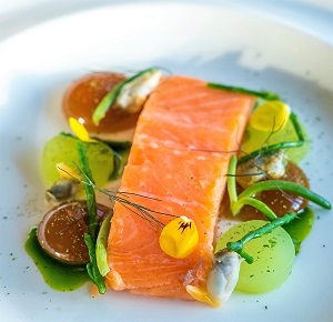 Sea trout dish from The Moat House Acton Trussell, Staffordshire. Photocredit: Moorlands Eater